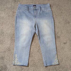 NYDJ Blue Stretch Denim High Rise Capri Cropped Jeans; Bling; Size 12P